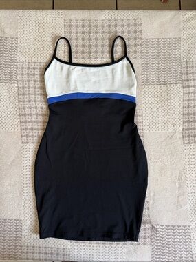 Capucine puerari Colorblock Spaghetti Strap Mini Dress in Black, White & Blue